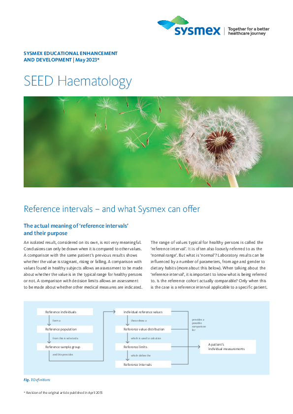 SEED: Reference intervals – and what Sysmex can offer